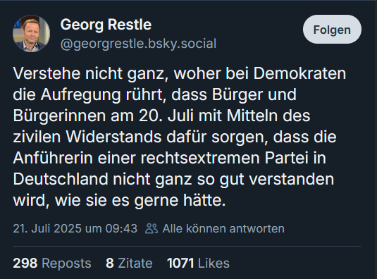 PhilipPlickert's tweet image. Das Grundproblem des Herrn Restle: Er versteht nicht, dass in einer Demokratie nicht nur Linke, sondern auch Rechte Rechte haben.
#Weidel
#ReformÖRR
