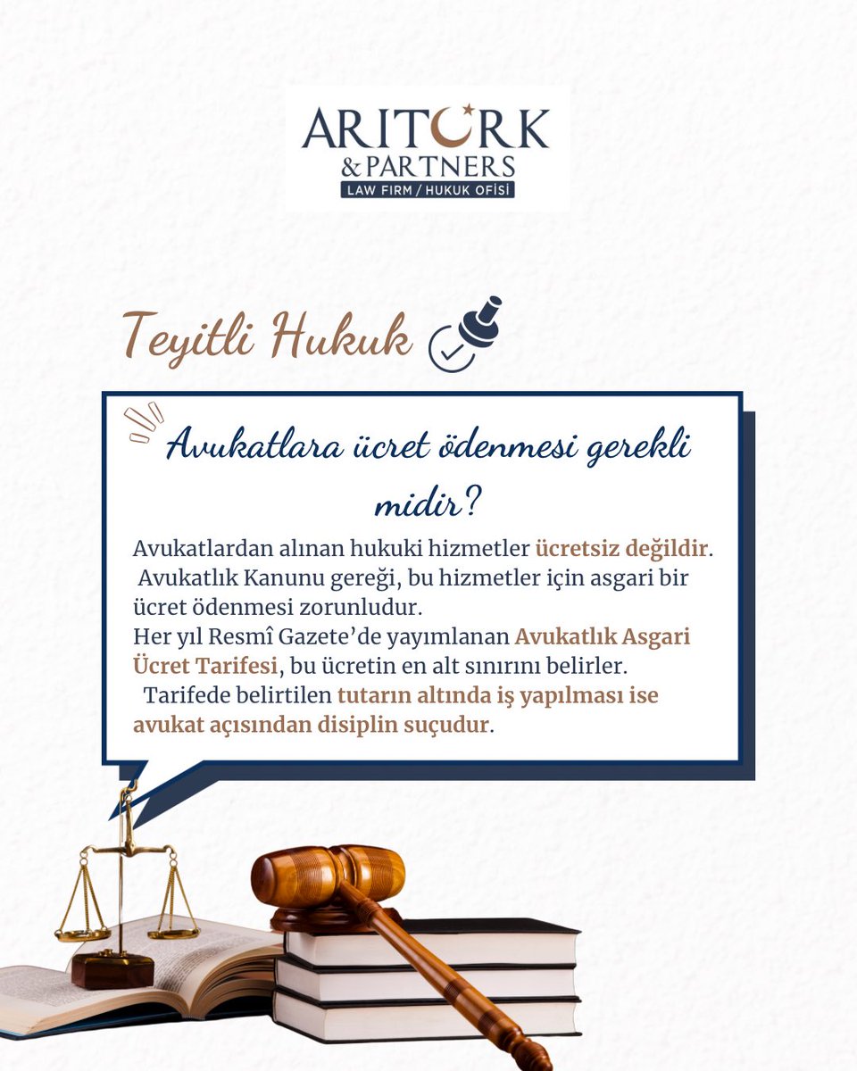 📌 Teyitli Hukuk | Bu Hafta:
Avukatlara ücret ödenmesi gerekli midir?

Her hafta merak ettiğiniz bir konu için sizlere bilgi vermeye devam edeceğiz! Desteğe ihtiyacınız olan konular için Arıtürk &amp; Partners her zaman yanınızda! 🤩

#ArıtürkPartners #TeyitliHukuk
