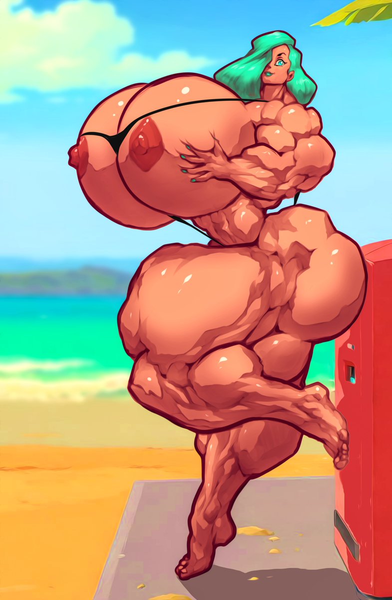 VTribeca37940's tweet image. A $20 commission I made today with OC, Reba in a now mini swimsuit at the beach. 😉