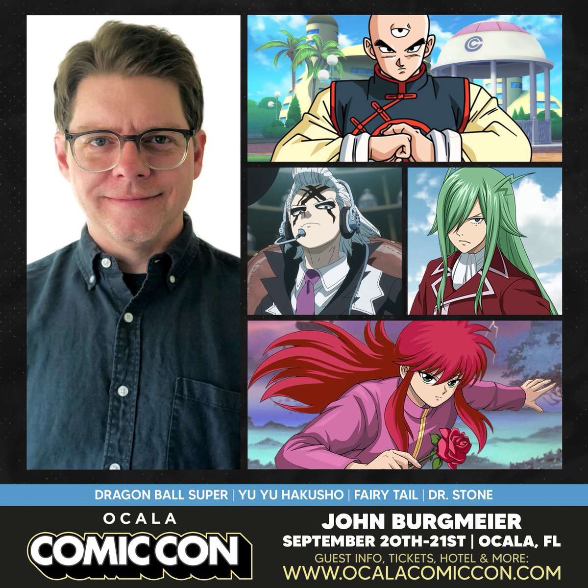 DMJConsult23's tweet image. I'm delighted to announce that @johnburgmeier will be at @OcalaComicCon, 20th-21st September 2025 in #Ocala, #Florida, #USA.
Further info here: dmjconsultancy.co.uk/upcoming-event…
#JohnBurgmeier
#DragonBallZ #YuYuHakusho #FairyTail #MyHeroAcademia #DrStone #FruitsBasket #OnePiece