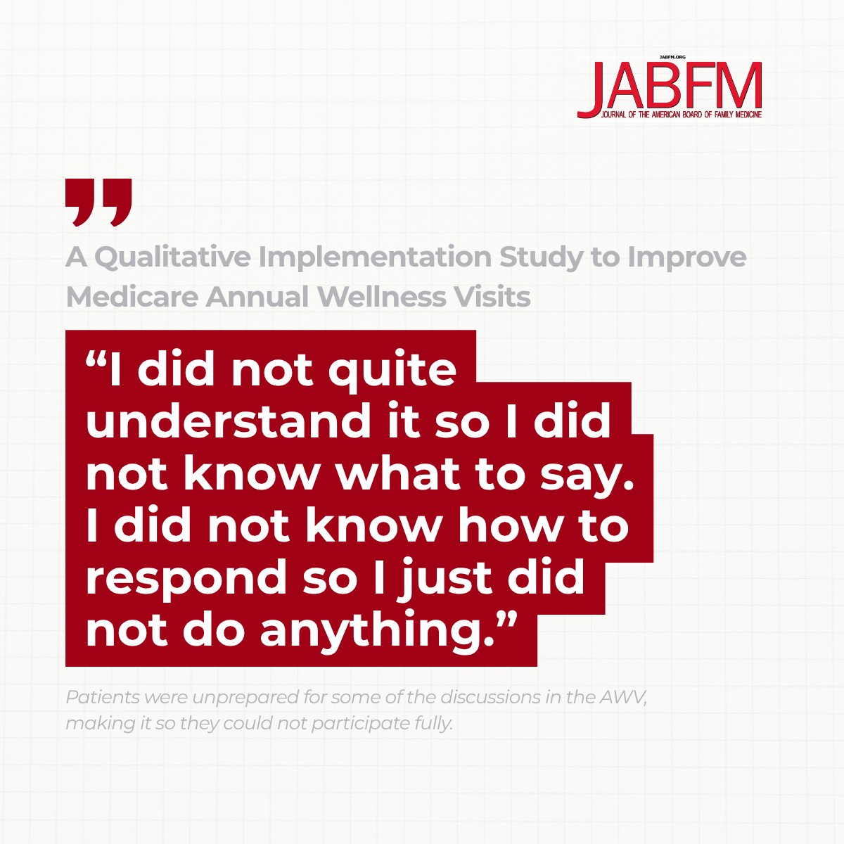 Journal of the American Board of Family Medicine (@jamboardfammed) on Twitter photo Many patients don’t ask for or understand the Medicare Annual Wellness Visit, making it harder for them to participate meaningfully. New research explores how this limits its effectiveness despite database analyses showing benefits. jabfm.org/content/38/2/3… Many patients don’t ask for or understand the Medicare Annual Wellness Visit, making it harder for them to participate meaningfully. New research explores how this limits its effectiveness despite database analyses showing benefits. jabfm.org/content/38/2/3…