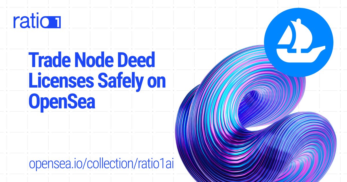 ratio1ai's tweet image. Trade Ratio1 ND (Node Deed) Licenses Safely on @opensea!
Node Deed Licenses are transferable licenses for running Ratio1 nodes. You can now trade them on the official collection:
👉 opensea.io/collection/rat…
🔒 Master Node Deed licenses are not transferable -they're view-only on…