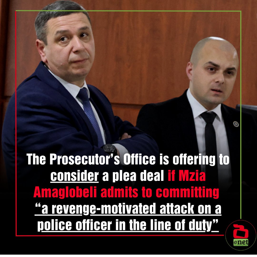 Batumelebi_ge's tweet image. ⭕️The Prosecutor’s Office is offering to consider a plea deal with @MziaAmaglobeli in exchange for admitting to what they described as a “revenge-motivated attack on a police officer in the line of duty.”
💢Prosecutor Tornike Gogeshvili announced this on July 21 during…