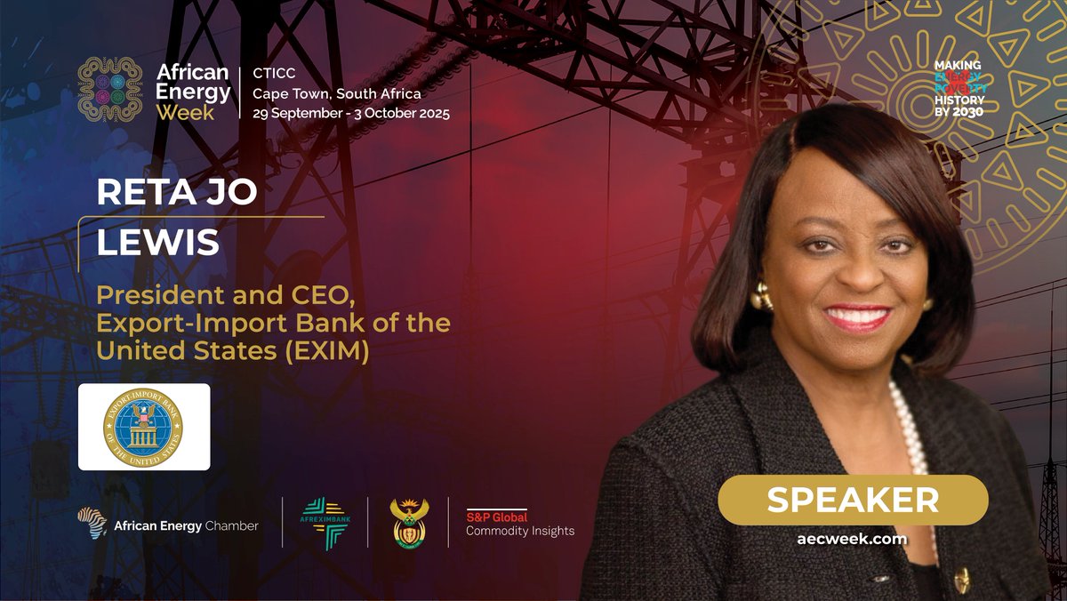 Real_AEW's tweet image. Former EXIM Chair Reta Jo Lewis to Speak at #AEW2025 Amid Record U.S.-Africa Trade Milestones
Reta Jo Lewis, former Chairman, President and CEO of the Export-Import Bank of the United States (@EximBankUS) will participate as a speaker at #AEW: Invest in African Energies 2025,…