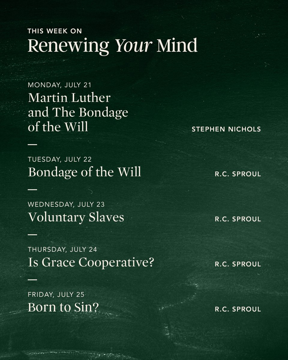 RYMRadio's tweet image. Five hundred years ago, Martin Luther wrote his theological masterpiece, The Bondage of the Will.
This week, hear a thoughtful discussion on Luther’s classic book, followed by messages by @RCSproul on sin, free will, and God’s liberating grace. RenewingYourMind.org