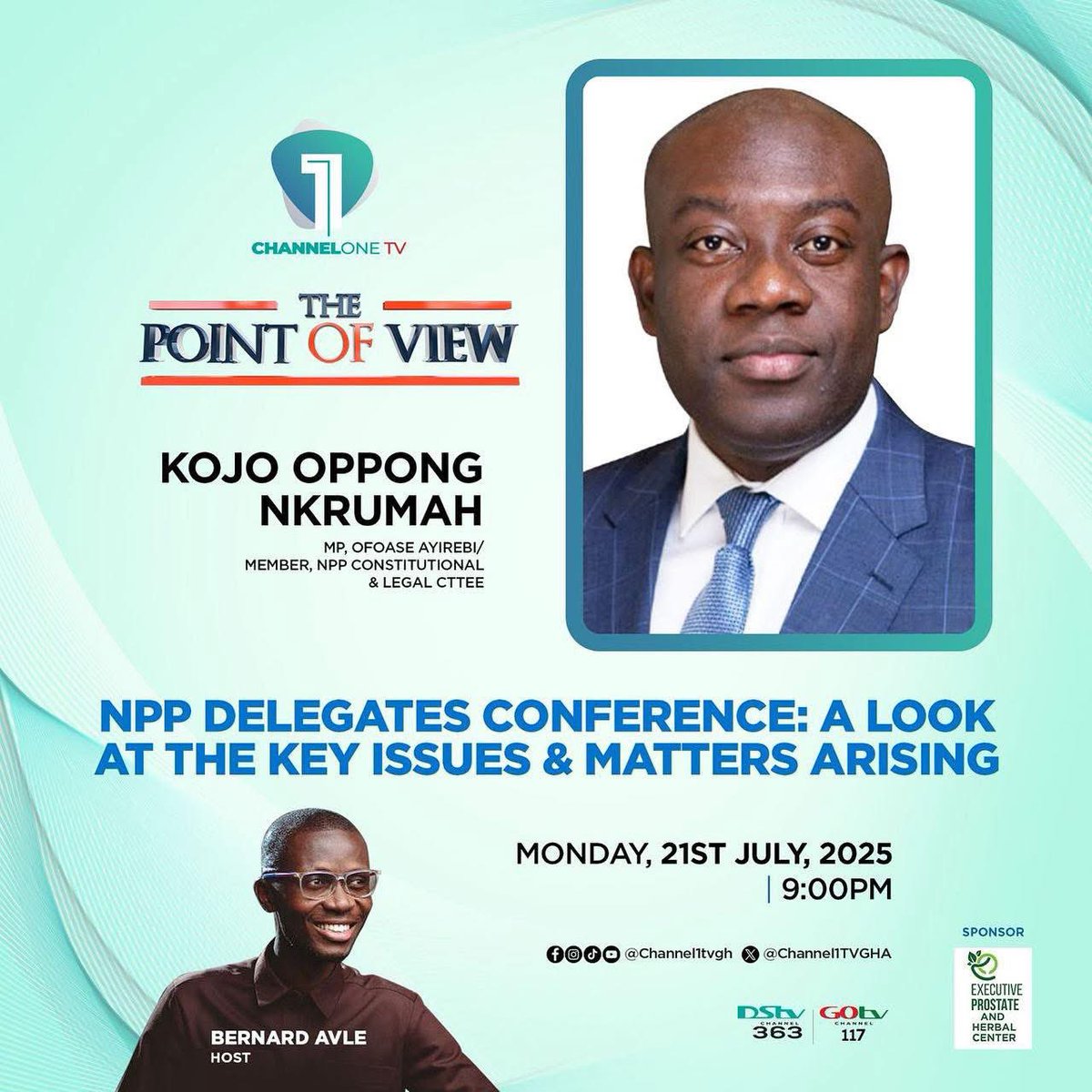 BureauNpp's tweet image. Tonight on #PointofView with Bernard Avle: Kojo Oppong Nkrumah joins him to review the key issues from the recently concluded NPP Delegates Conference.

Don’t miss the show tonight
