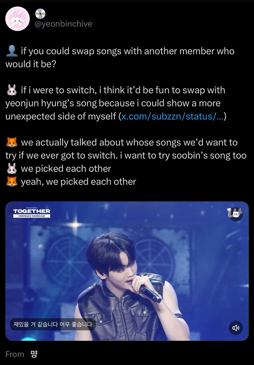 nowadays from soobin it’s yeonjun hyung this yeonjun hyung that yeonjun hyung made it cool yeonjunnie hyung made the choreography i took a photo with yeonjun hyung’s frame i took pics with yeonjun hyung because we sat beside each other in the plane we picked each other yeonjun hy