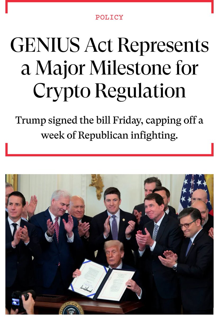 It wasn't easy, but Republicans sent the first significant crypto regulation in American history to Trump's desk last week. Here are the bumps along the way and what's next for the industry

An ambitious crossover in <a href="/thedispatch/">The Dispatch</a> w/ <a href="/AJDemas/">Alex Demas</a>