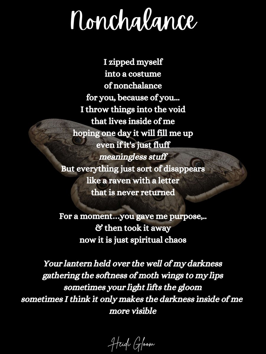 HMNolanbooks's tweet image. I zipped myself
into a costume
of nonchalance
for you, because of you...
I throw things into the void
#vss365 #poetry #spiritual #purpose #WritingCommunity #HeidiGloom #vsspoem