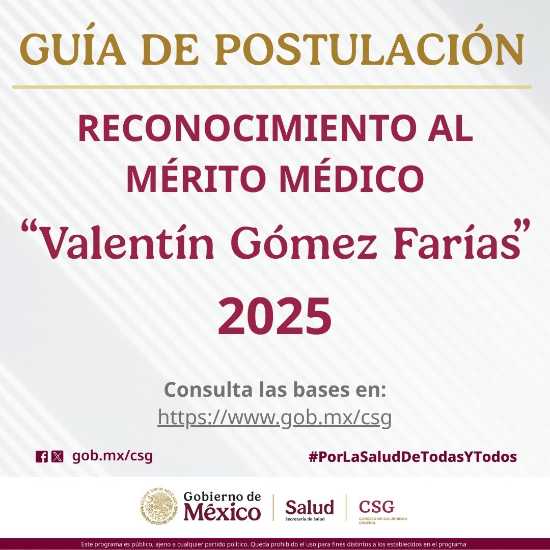 DeSalubridad's tweet image. 🏆Conoce la guía de postulación para el Reconocimiento al Mérito Médico "Valentín Gómez Farías" 2025
📋Guía de Postulación: bit.ly/G-RMM2025
📢 bit.ly/C-RMM2025
➡️gob.mx/csg