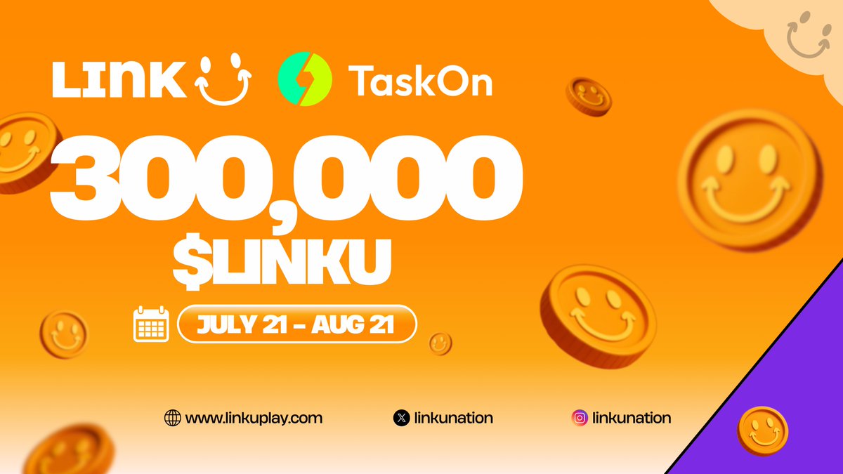 LinkUNation's tweet image. 📣 LinkU x @taskonxyz: Complete Tasks, Win Rewards!
From July 21 to August 21, don’t miss this limited-time opportunity to earn from our 300,000 $LINKU prize pool — just by completing simple tasks on TaskOn. 💥
It’s your chance to join the movement and earn while doing what you…