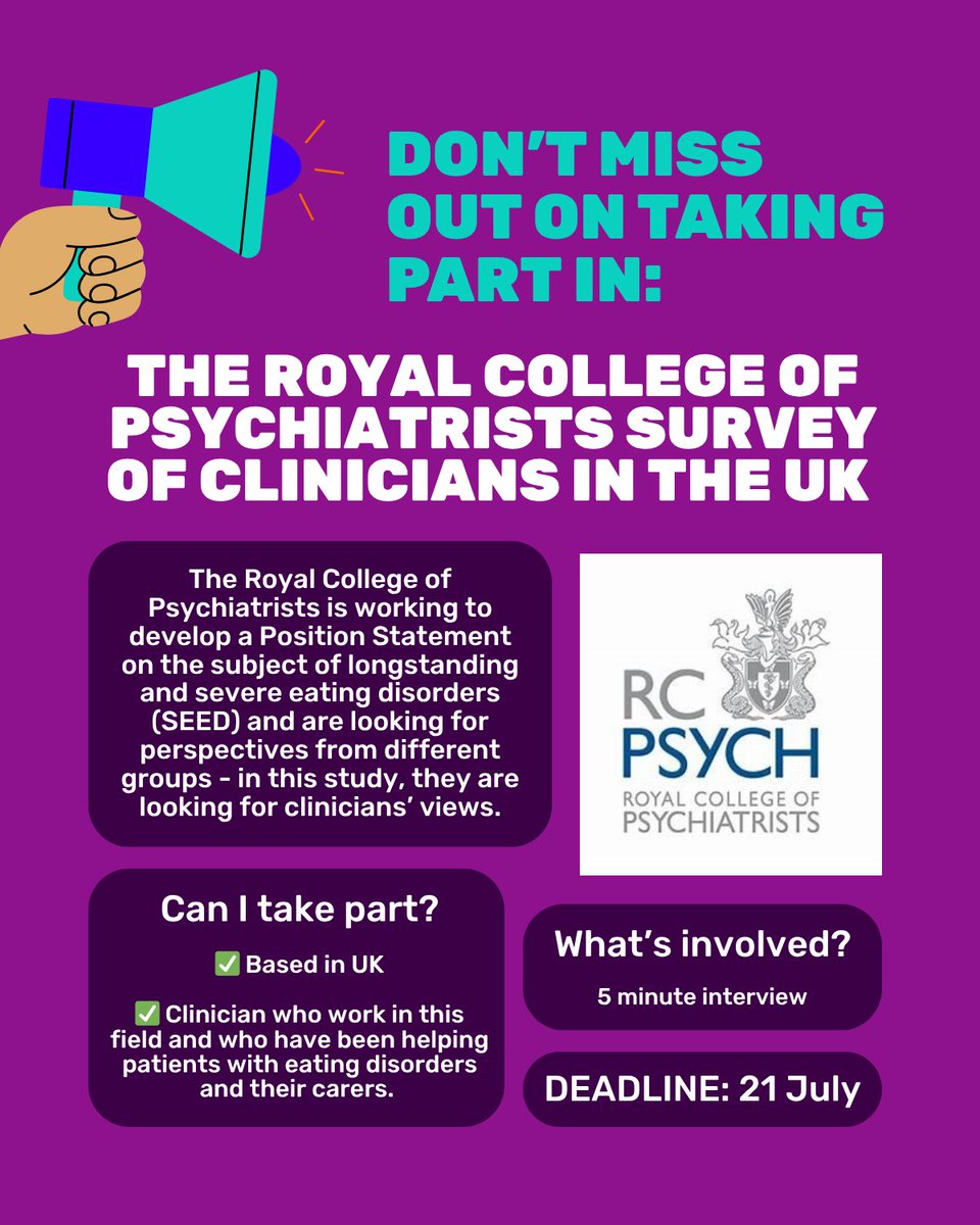 beatED's tweet image. Don&apos;t miss out on taking part in these studies, ending THIS WEEK!

SEED survey for clinicians 👉 forms.office.com/Pages/Response…
Deadline is TODAY, Monday 21 July

LEADING study for those with lived experience 👉 cardiffunipsych.eu.qualtrics.com/jfe/form/SV_1S…
Deadline is THIS FRIDAY 25 July