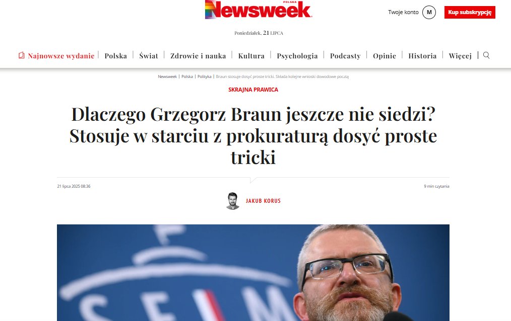 mic_marek's tweet image. Serdecznie polecam Państwu publikację @NewsweekPolska (wraz z moim komentarzem) na temat szkodliwej społecznie działalności G. Brauna.
👇
newsweek.pl/polska/polityk…