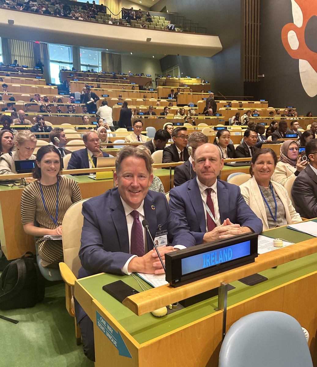 IrishMissionUN's tweet image. Today, Minister @DarraghOBrienTD and @IrelandAmbUN are in the #UNGA Hall for the Ministerial debate of the 🇺🇳 High-Level Political Forum.
Minister O’Brien will deliver 🇮🇪’s national statement for #HLPF2025 shortly.
Tune in to @UNWebTV 📺👉webtv.un.org/en/asset/k15/k…