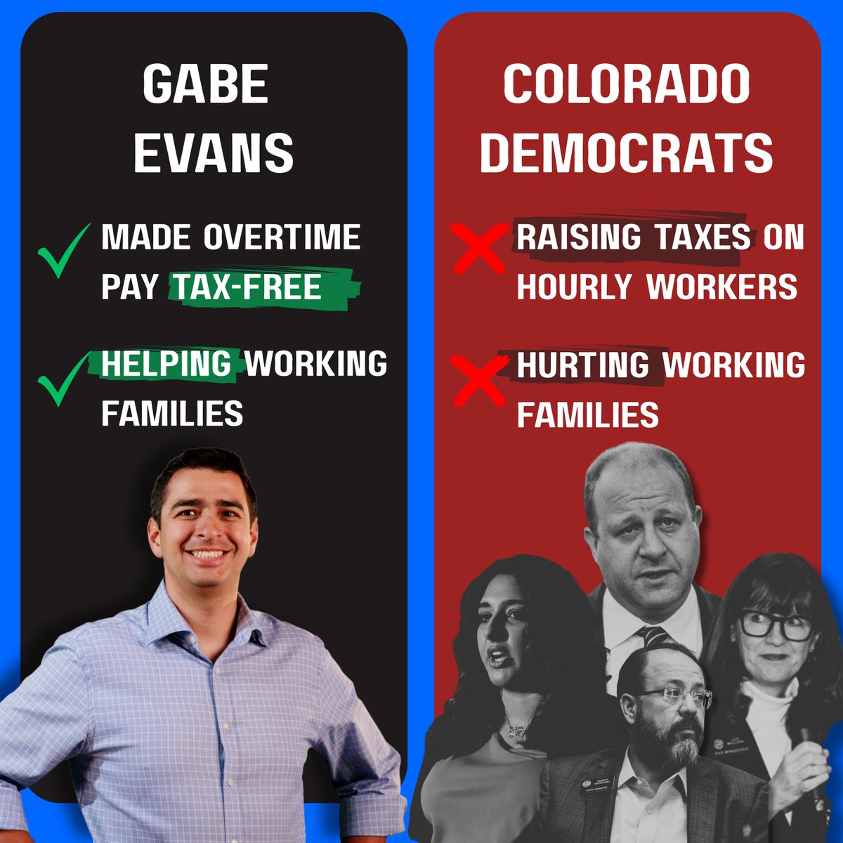 GabeforColorado's tweet image. I am cutting taxes on overtime, Colorado Democrats are adding taxes on overtime. 

It&apos;s pretty clear who is looking out for working families and who isn&apos;t.