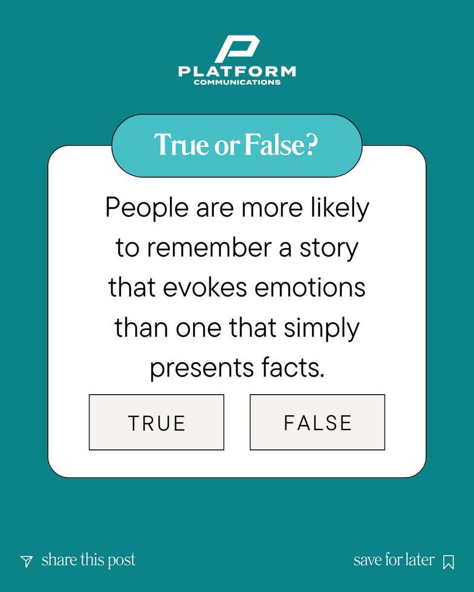 PlatformWI's tweet image. Answer: TRUE! Emotions spark connection, making communication unforgettable.
Check out how our team at Platform can create those connections for YOUR brand→ platform-communications.com