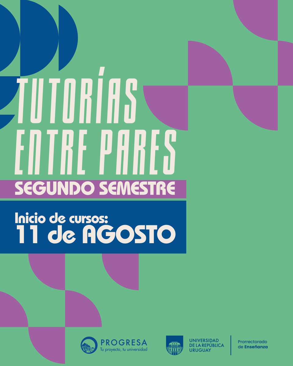 ¿Querés ser tutor/a?🙌

🤝 ¡Sumate a un nuevo semestre de las #TutoríasEntrePares de <a href="/progresaudelar/">𝗣𝗥𝗢𝗚𝗥𝗘𝗦𝗔</a>!

🗓️ Inicio de cursos: 11 de agosto
📝 Formulario de inscripción: encuestas.cse.udelar.edu.uy/index.php/2893… 

ℹ️ Encontrá toda la información en: cse.udelar.edu.uy/progresa/inscr…
