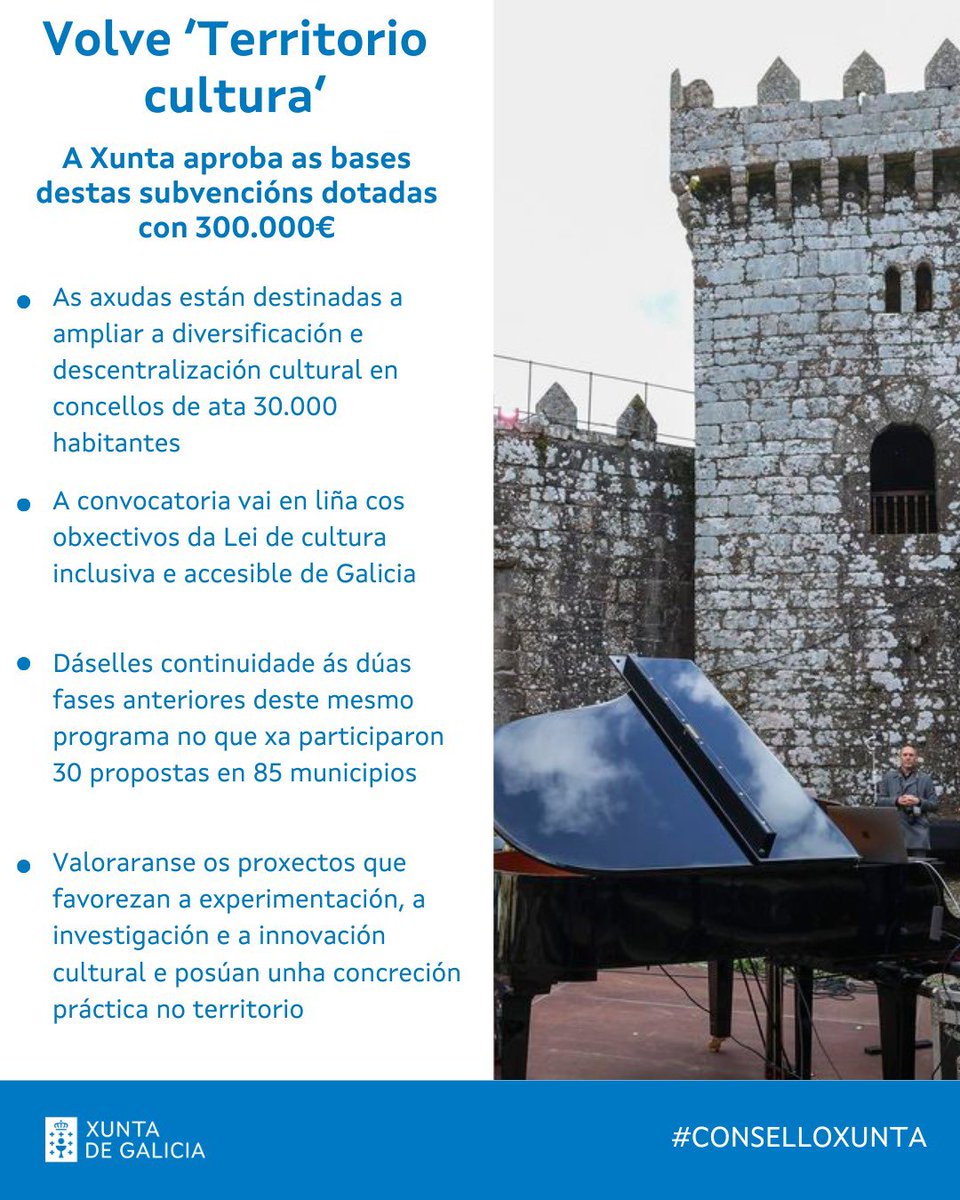 lopezcamposgal's tweet image. Novas medidas para o impulso da cultura no #ConselloXunta
🔹 Volve #TerritorioCultura con 300.000€ para novos proxectos que incrementen a oferta fóra das cidades
🔹 Un ano máis, contribuímos a consolidar o Ourense Film Festival como referencia do audiovisual galego