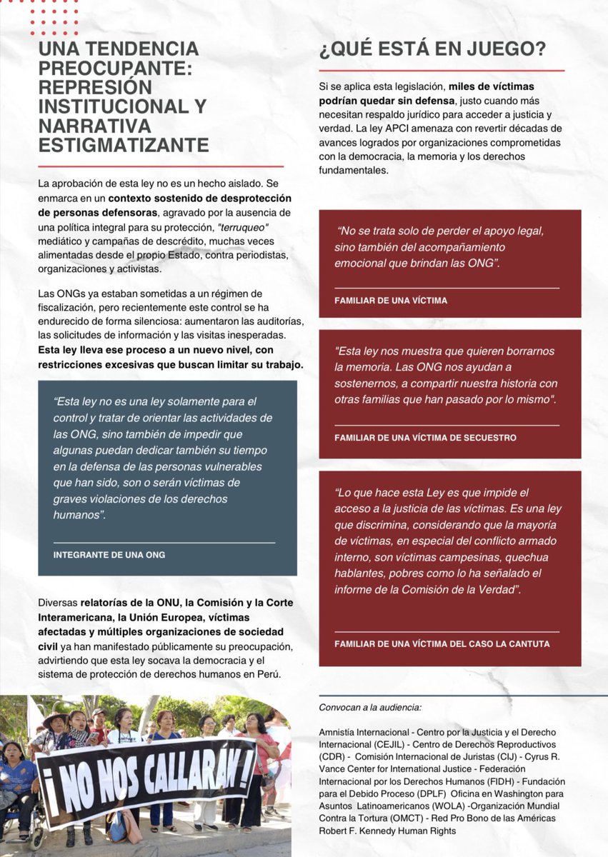 ReproRightsLAC's tweet image. 🗓️ HOY | Junto a organizaciones de sociedad civil, participamos en audiencia pública ante la @CIDH. Alertamos sobre la #LeyAntiJusticia, que impone controles desproporcionados a las ONG, criminaliza la representación legal de víctimas y debilita los pilares del Estado de derecho.