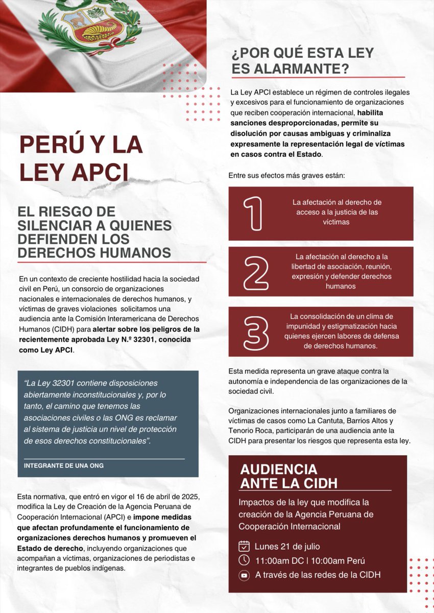 ReproRightsLAC's tweet image. 🗓️ HOY | Junto a organizaciones de sociedad civil, participamos en audiencia pública ante la @CIDH. Alertamos sobre la #LeyAntiJusticia, que impone controles desproporcionados a las ONG, criminaliza la representación legal de víctimas y debilita los pilares del Estado de derecho.