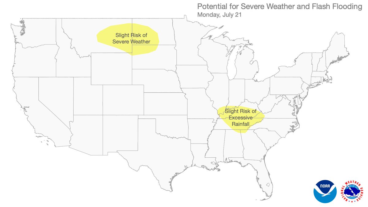 NWS's tweet image. Today, on the periphery of heat building in the central and southern U.S. is the threat for severe thunderstorms across the northern Plains and heavy rainfall for portions of the Ohio and Tennessee River Valleys.
Visit weather.gov for your local forecast.