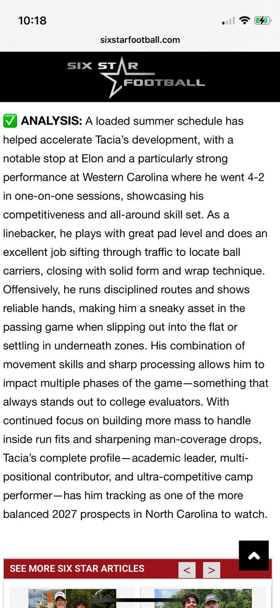 Hayden Tacia (@hayden_tacia36) on Twitter photo Thanks <a href="/sixstarfootball/">Six Star Football | PLUS+</a> for the write up from the <a href="/ElonFootball/">Elon Football</a> prospect camp!!!
Blessed to be considered a top prospect!
<a href="/CVance43/">Casey Vance</a> <a href="/TonyTrisciani/">Tony Trisciani</a> <a href="/CoachDvorchik_/">Evan Dvorchik</a> <a href="/JasonTacia/">Jason_Tacia</a> <a href="/CoachE_Morman/">Eric Morman</a> <a href="/StephenGreen88/">Stephen Green</a> <a href="/NCHS_Boosters/">NCHS Booster Club</a> <a href="/NCHSTrojanFB/">Northwest Cabarrus Football</a> Thanks <a href="/sixstarfootball/">Six Star Football | PLUS+</a> for the write up from the <a href="/ElonFootball/">Elon Football</a> prospect camp!!!
Blessed to be considered a top prospect!
<a href="/CVance43/">Casey Vance</a> <a href="/TonyTrisciani/">Tony Trisciani</a> <a href="/CoachDvorchik_/">Evan Dvorchik</a> <a href="/JasonTacia/">Jason_Tacia</a> <a href="/CoachE_Morman/">Eric Morman</a> <a href="/StephenGreen88/">Stephen Green</a> <a href="/NCHS_Boosters/">NCHS Booster Club</a> <a href="/NCHSTrojanFB/">Northwest Cabarrus Football</a>
