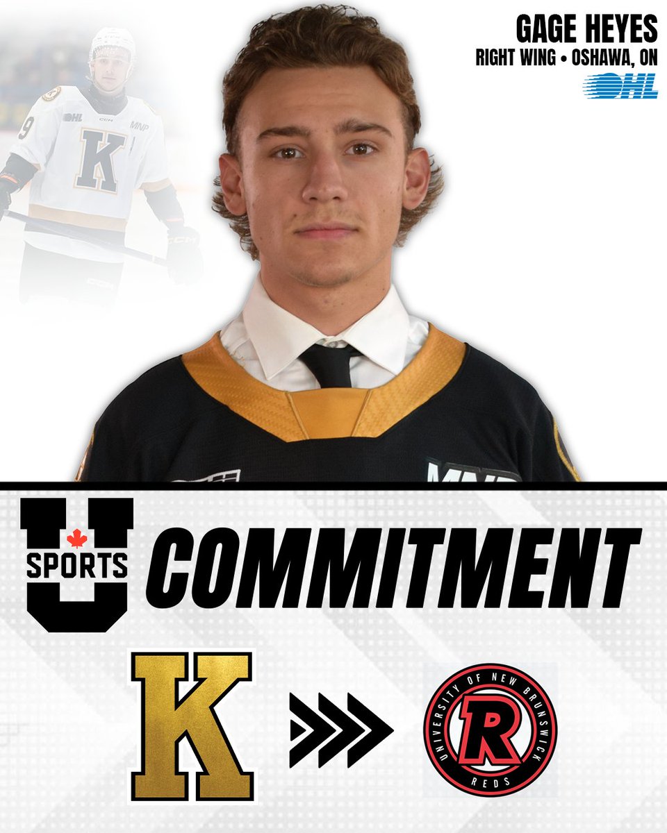 OHLHockey's tweet image. Another #OHL grad is off to @UNBMHockey 📚🏒
After 221 games with the @KingstonFronts and a 47-point overage season, Gage Heyes is headed to Fredericton for 2025-26.
DETAILS 🗞️: tinyurl.com/3ch4k33r
