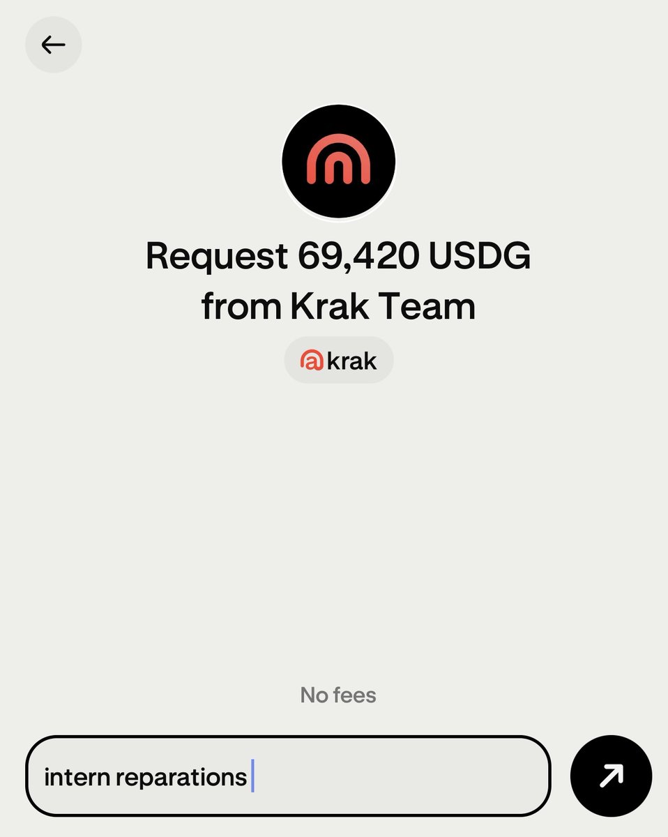 Krak's tweet image. one thing I love about @krak? you can request money from anyone, anywhere.
even your own team.
even as the intern.
still pending 🥹