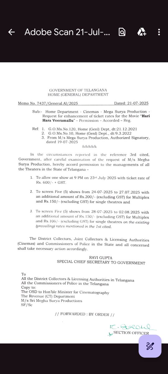5665___'s tweet image. #HariHarVeeraMallu  Telangana G.O 
Granted.