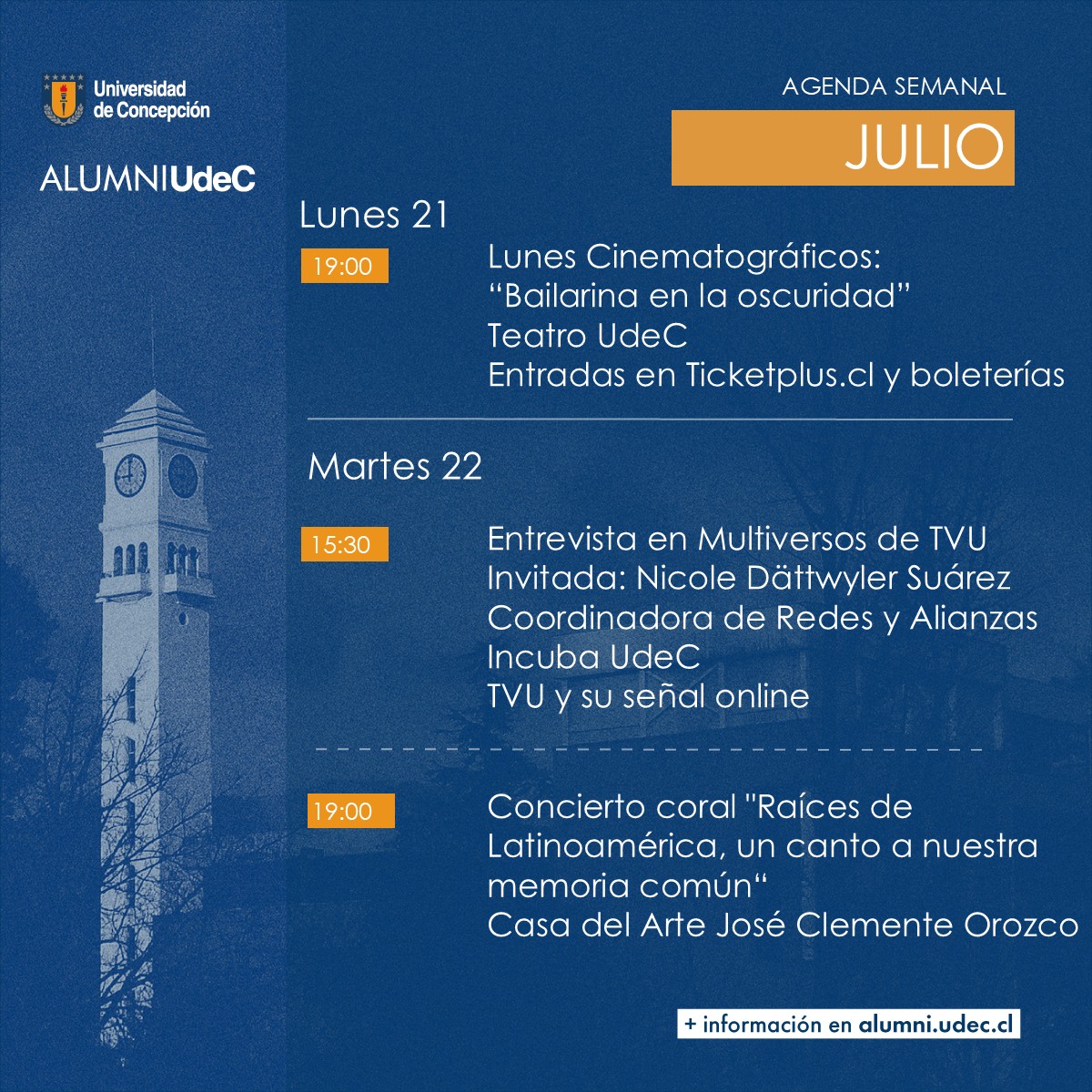 AlumniUdeC's tweet image. #AgendaAlumniUdeC: Te invitamos a participar de las actividades #UdeC destacadas de esta semana.