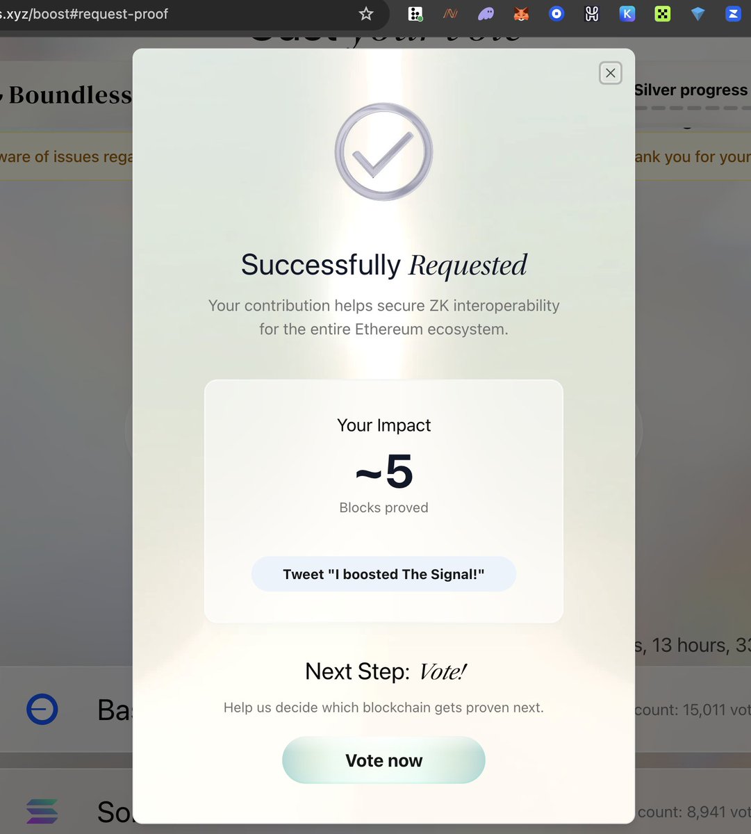 Silver stage of the <a href="/boundless_xyz/">Boundless</a> is LIVE. 

Another 0.002 Eth in Base chain is needed. After transactions are in tweet and make a vote. 

This time I voted base network.