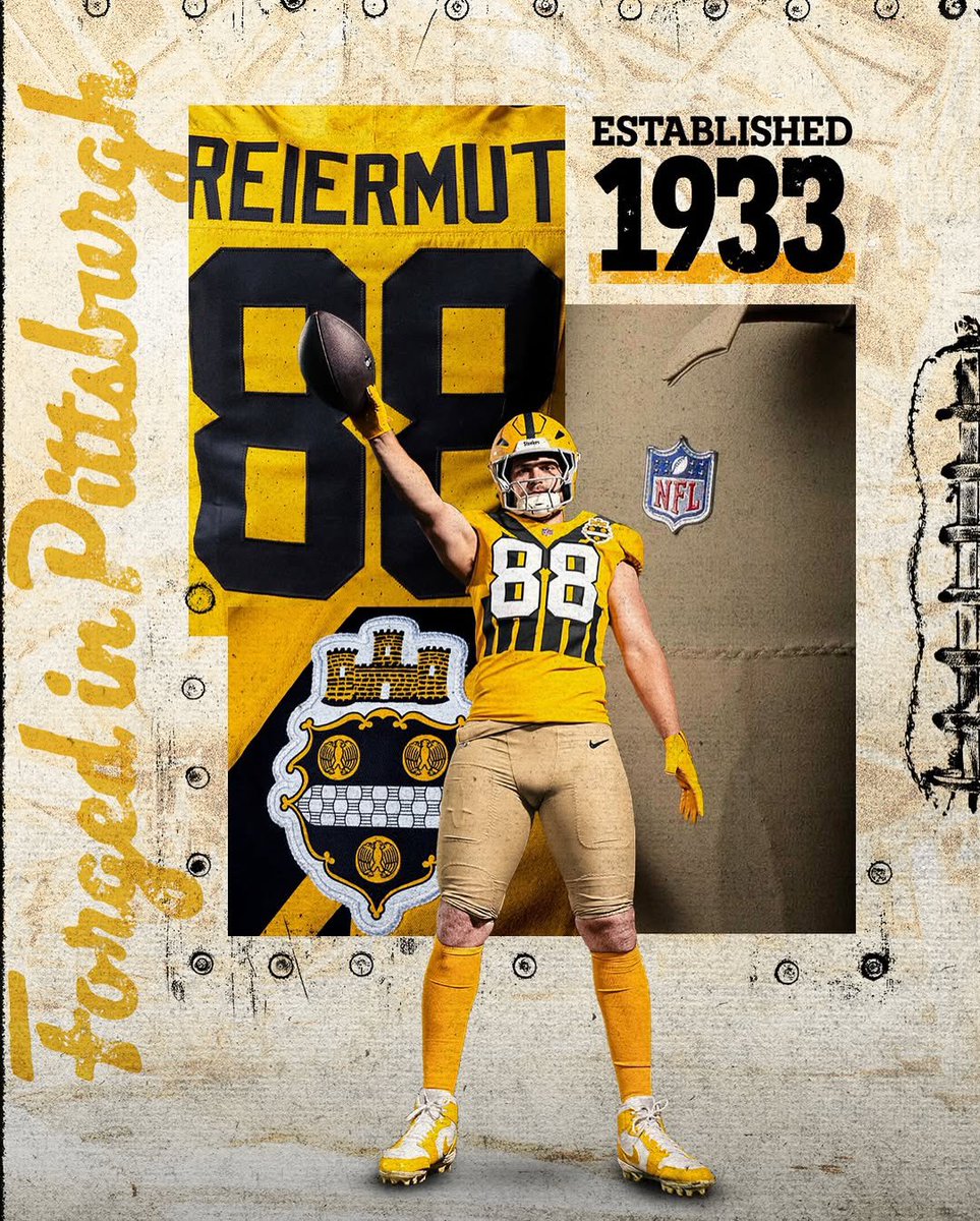 NFLFrance's tweet image. 👀 Les @steelers dévoilent un nouvel uniforme retro de la saison 1933 !
Avec leur ancien logo, et ce casque jaune inédit, cette tenue sera portée lors du Week 8 face aux Packers.
Vous validez ?