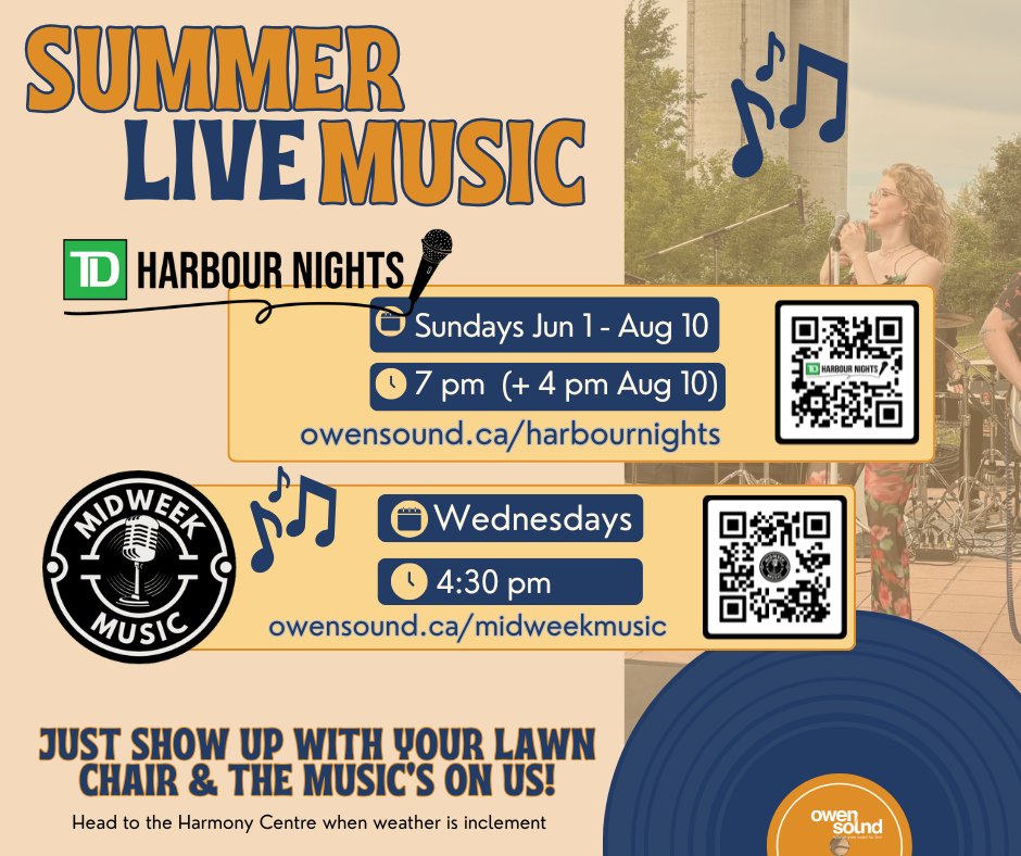 Exciting Summer vibes incoming!
• Fri, July 25 – Free Outdoor Movie Night 🎥 (Snow White)
• July 25–28 – TS Playfair Tall Ship docked &amp; open for Sunday tours ⛵
• Sun, July 27 – TD Harbour Nights ft. The O’Deadlys 🎶

📍Full details → visit owensound.ca/news
