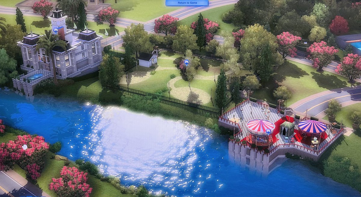 ZoiJaime86's tweet image. This is becoming one of my favorite areas in the world I’m creating. The Library, a Dog/Jogging park in the middle and the Carousel.
#thesims3 #sims3