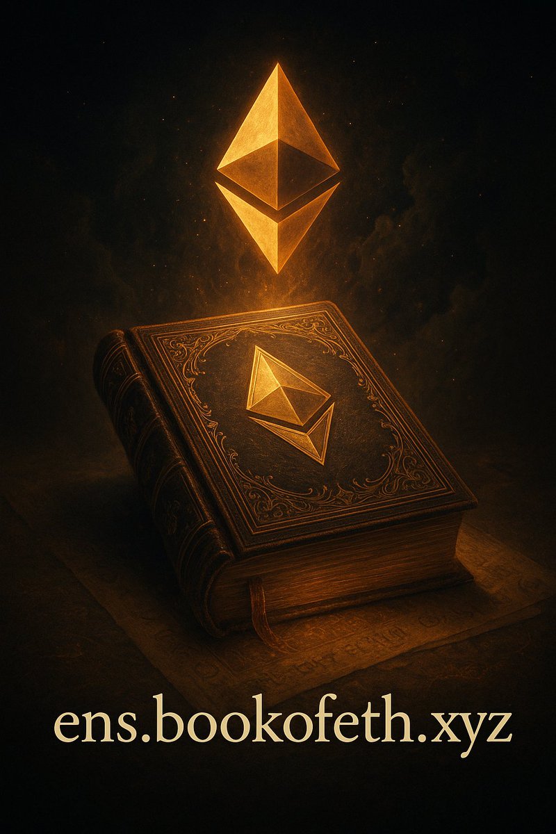 Bookof_Eth's tweet image. #BOOEANNOUNCEMENT
📜 A sacred milestone has been etched in the Ethereum scrolls.
The Book of Ethereum now breathes through its own ENS:
→ ens.bookofeth.xyz
A portal for the people. A symbol of belief.
Forged by the community, for the community - with unwavering…