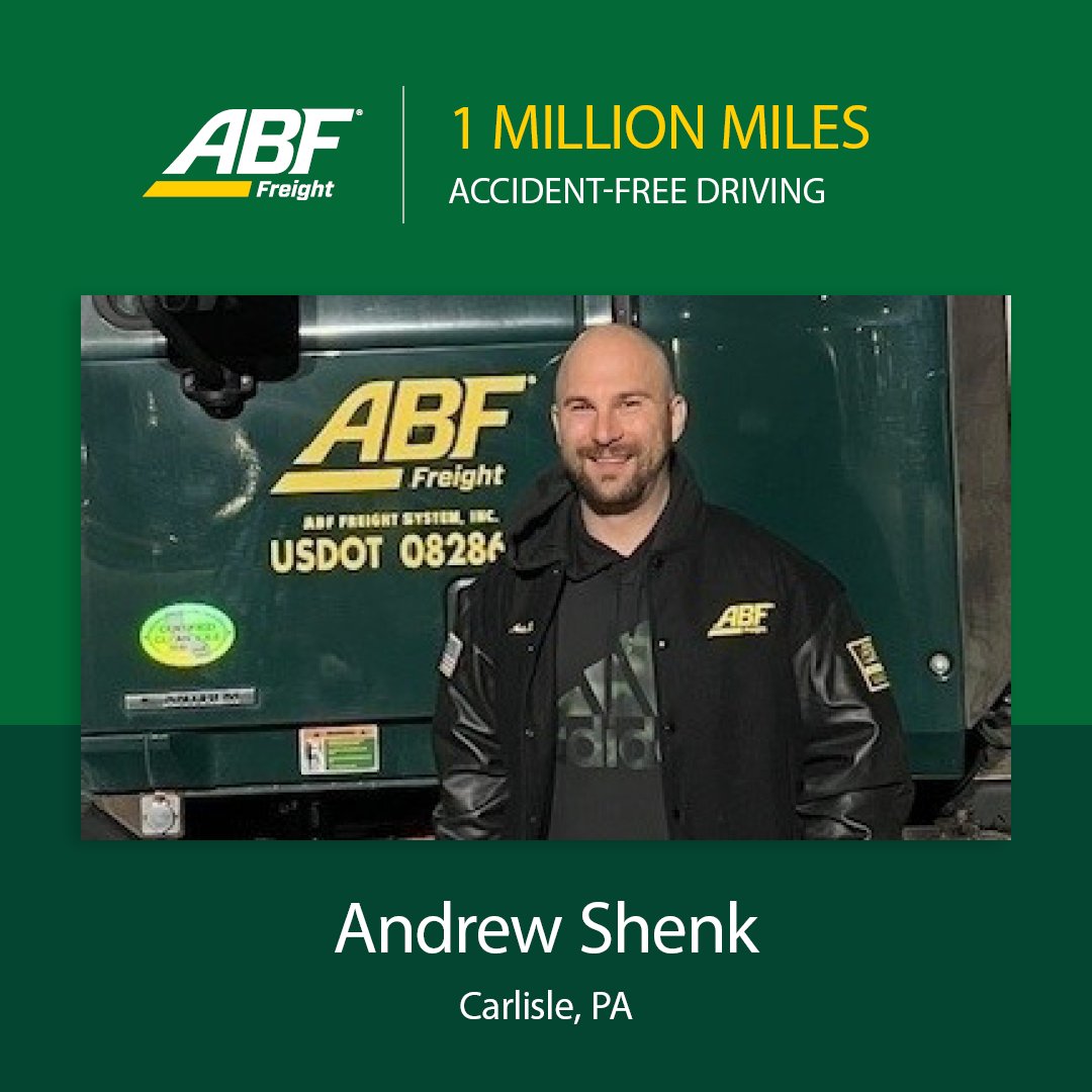 Help us celebrate ABF Freight driver Andrew Shenk of Carlisle, PA, for hitting 1 million miles of accident-free driving! What an incredible achievement—way to go, Andrew!
