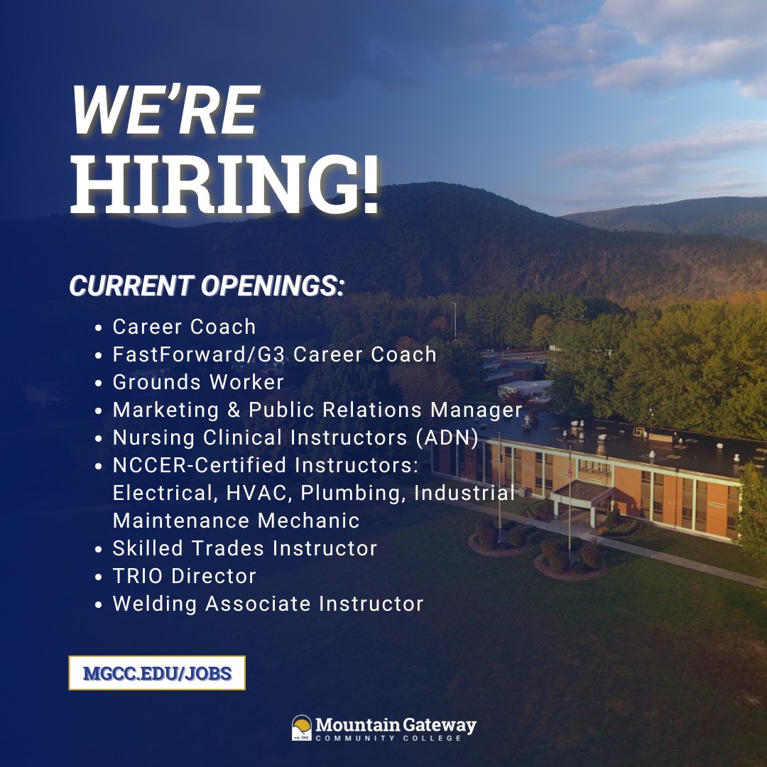 MGCC is hiring! See openings and apply: mgcc.edu/jobs

#MGCC #HigherEdJobs