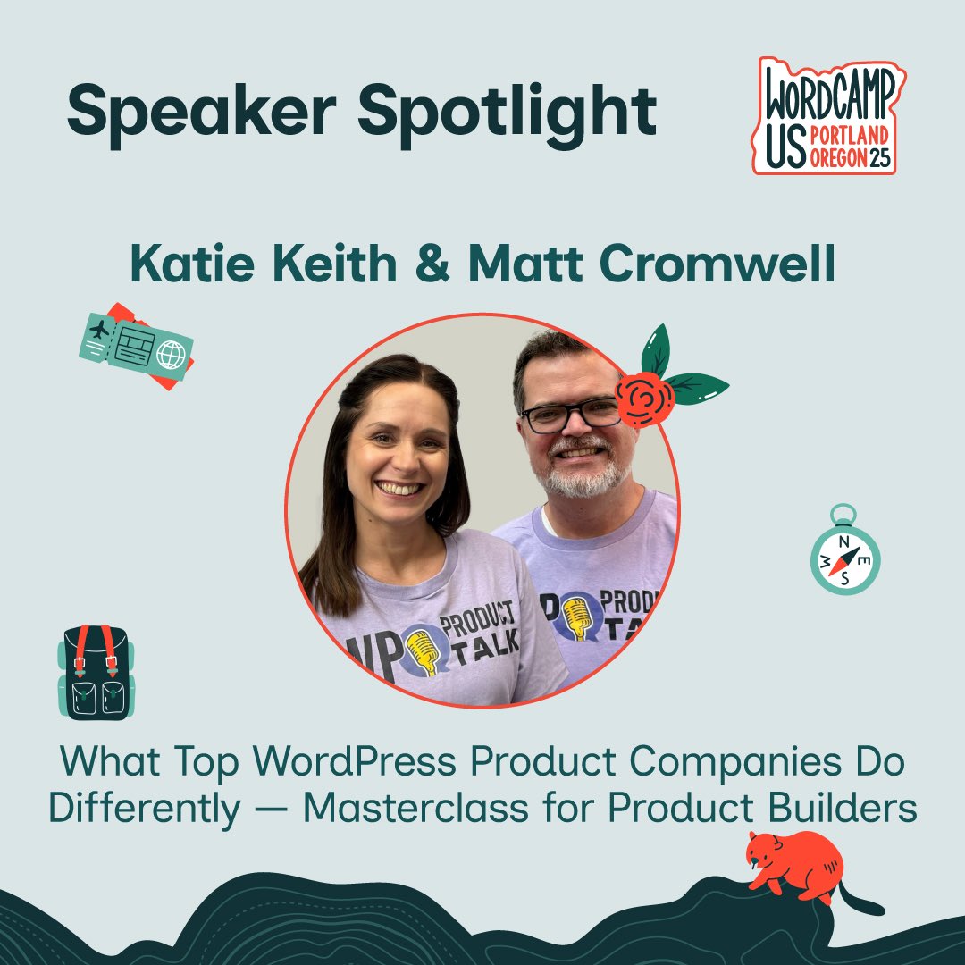 WordCampUS's tweet image. Speaker Spotlight:
Katie Keith & Matt Cromwell, presenting What Top WordPress Product Companies Do Differently.
us.wordcamp.org/2025/speaker/k…
@KatieKeithBarn2 @learnwithmattc
#WordCamp #WordPress #WCUS #Portland