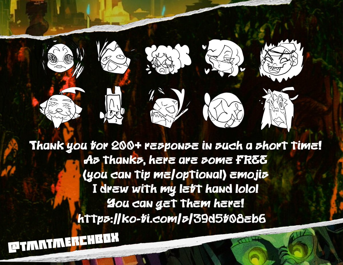 tmntmerchbox's tweet image. This is a thank you to everyone who has shown interest in the current turtle merch box!! And as thanks, here are some sillies just for you!
ko-fi.com/s/39d5f08eb6
#rottmnt #tmnt