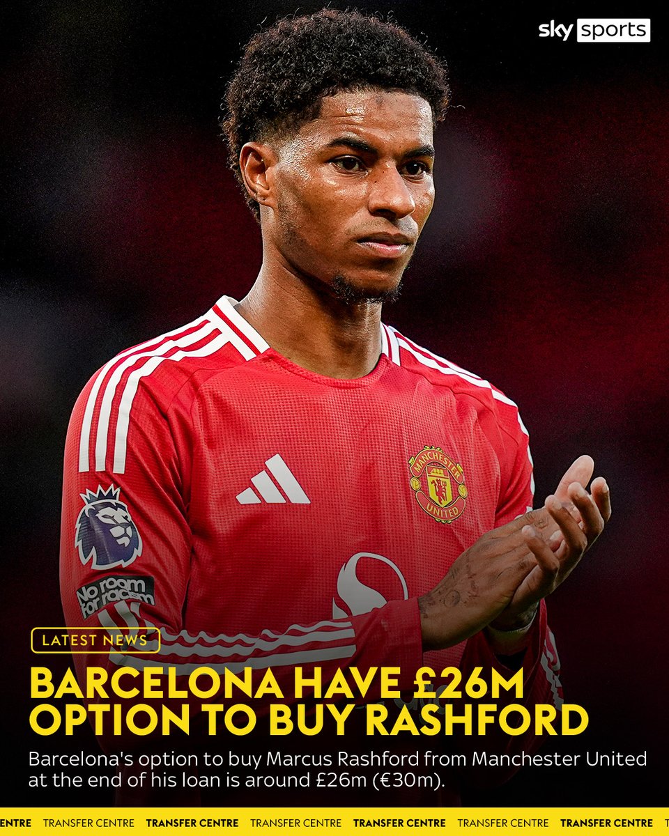 SkySportsPL's tweet image. Barcelona's option to buy Marcus Rashford from Manchester United at the end of his loan is around £26m (€30m) 💰