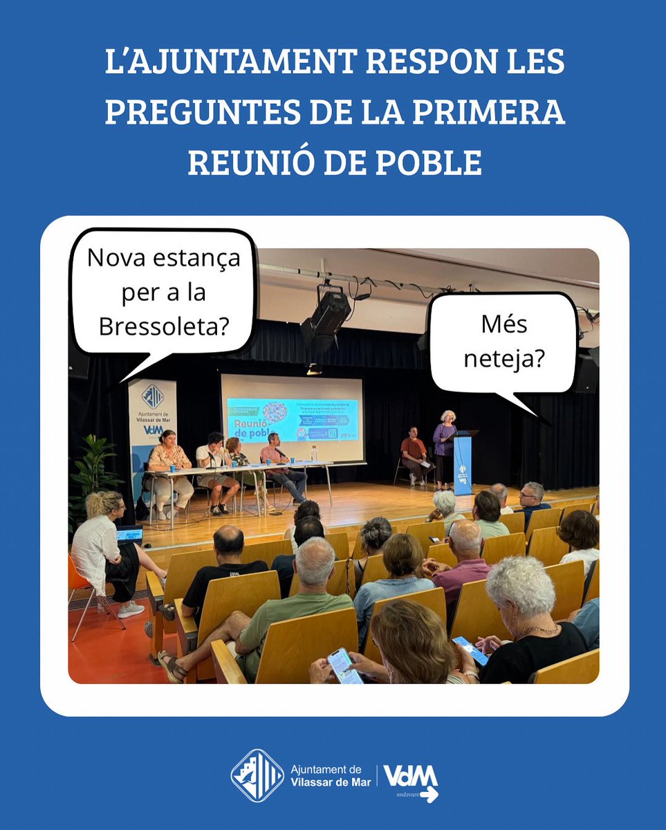 🗣️ L’Ajuntament respon les preguntes de la primera Reunió de Poble

📝 El consistori publica l’informe amb les 41 preguntes recollides abans i durant la sessió.

ℹ️ Llegeix la notícia i el document aquí: vilassardemar.cat/actualitat/not…

#VilassardeMar #VdMendavant #participació