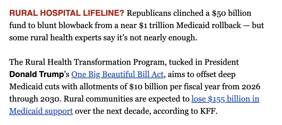 314action's tweet image. Republicans are trying to slap a band-aid on a problem of their own creation.
When rural communities are decimated because of hospital closures and mass staff layoffs—Republicans will be to blame.