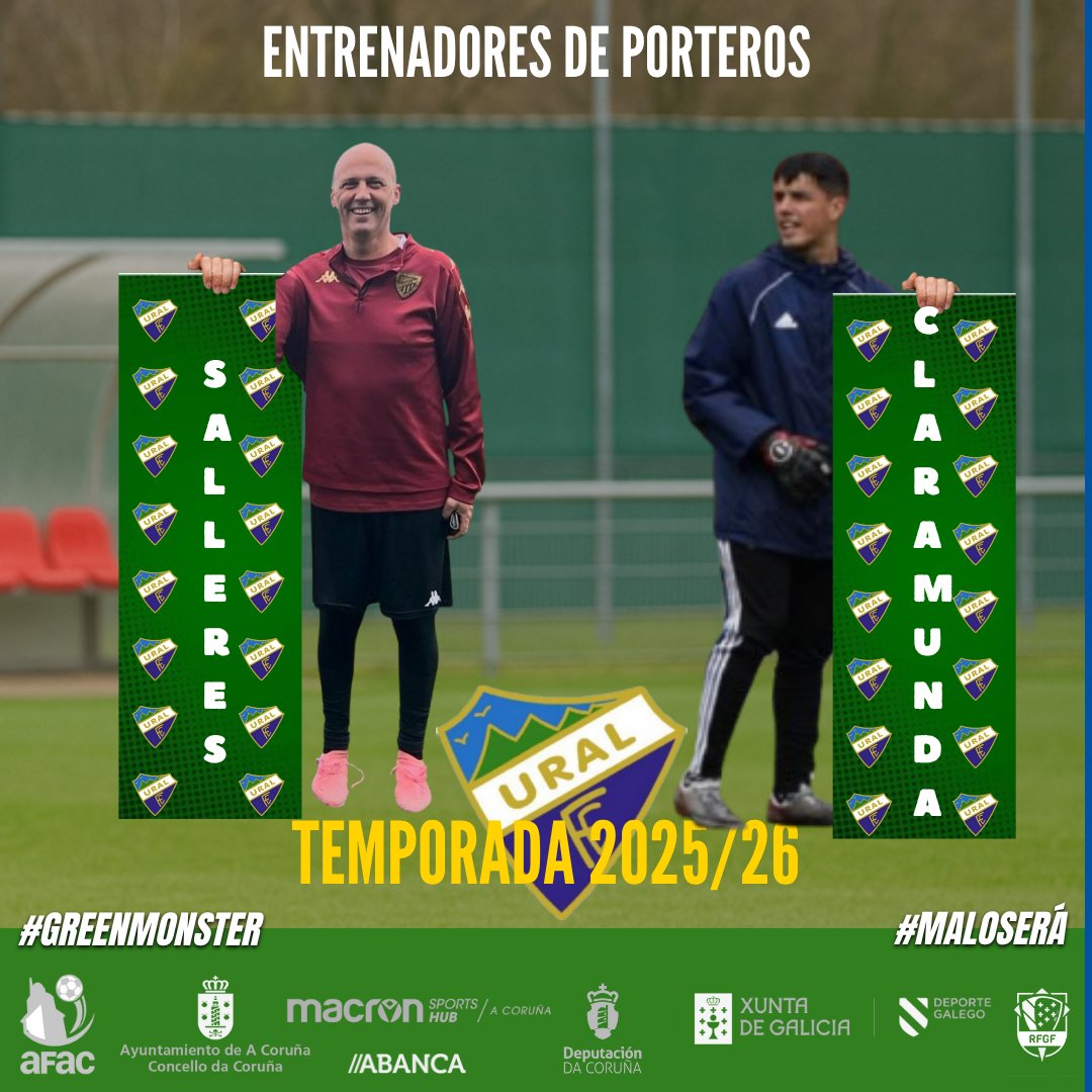 Ural-Español c.f. (@uralespanol) on Twitter photo Roberto Salleres y Juan Claramunda prepararán a nuestros porteros.
Mucha suerte!!
#greenmonster #somosverdes💚 #maloserá Roberto Salleres y Juan Claramunda prepararán a nuestros porteros.
Mucha suerte!!
#greenmonster #somosverdes💚 #maloserá