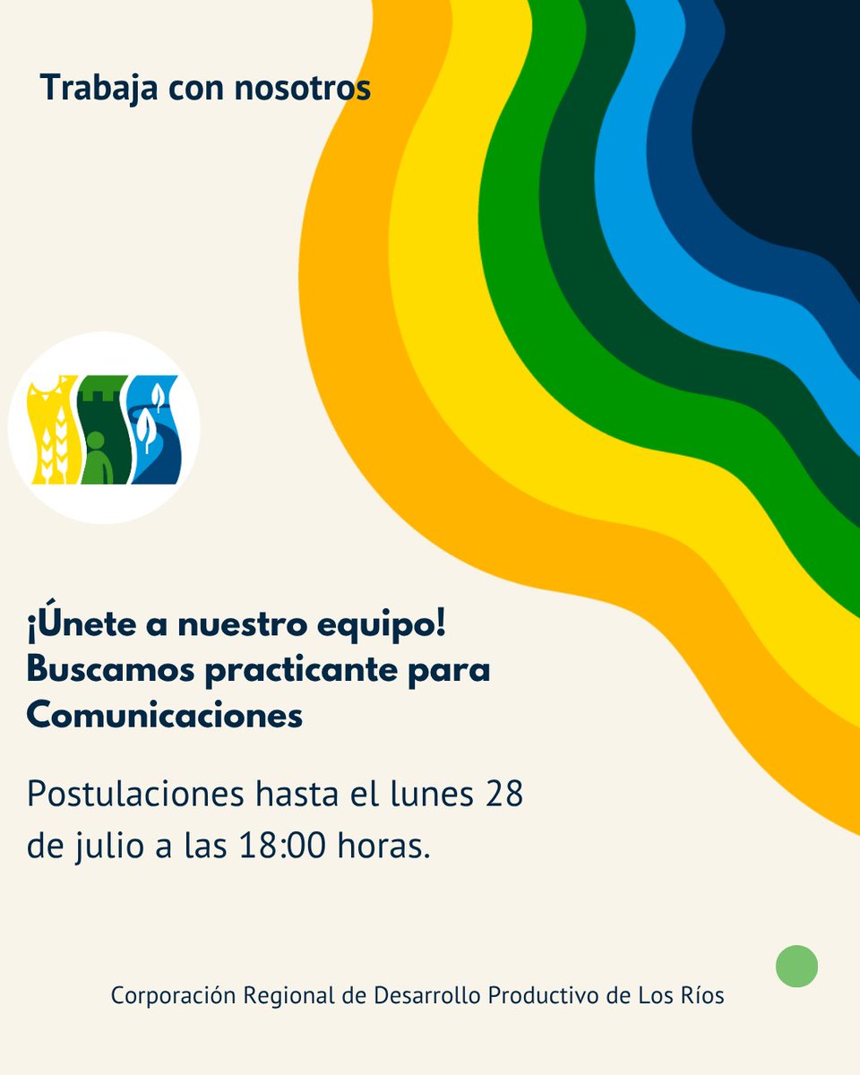 ¿Te gustaría realizar tu práctica profesional📣 en nuestra #CorporaciónLosRíos? Esta es tu oportunidad para formar parte de un equipo comprometido con el desarrollo regional. Postula en docs.google.com/forms/d/e/1FAI…