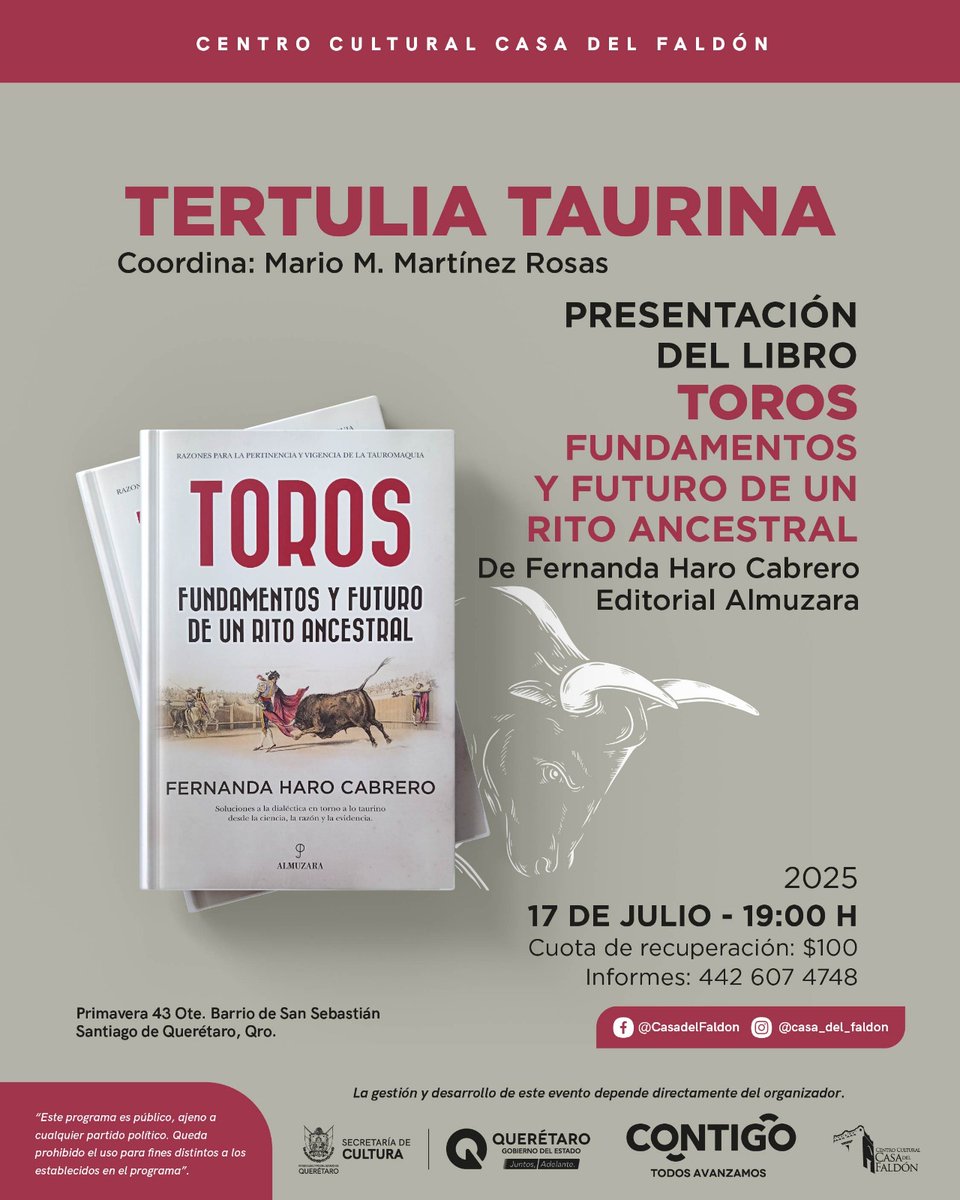 QUERÉTARO
Tertulia: "Ser taurino en el 2025"
Por: Fernanda Haro

Centro Cultural Casa del Faldón Gracias por las facilidades en realizar la actividad taurina.

Y en especial a los que pudieron estar presentes para ampliar el propio conocimiento taurino.
#saberesTORO