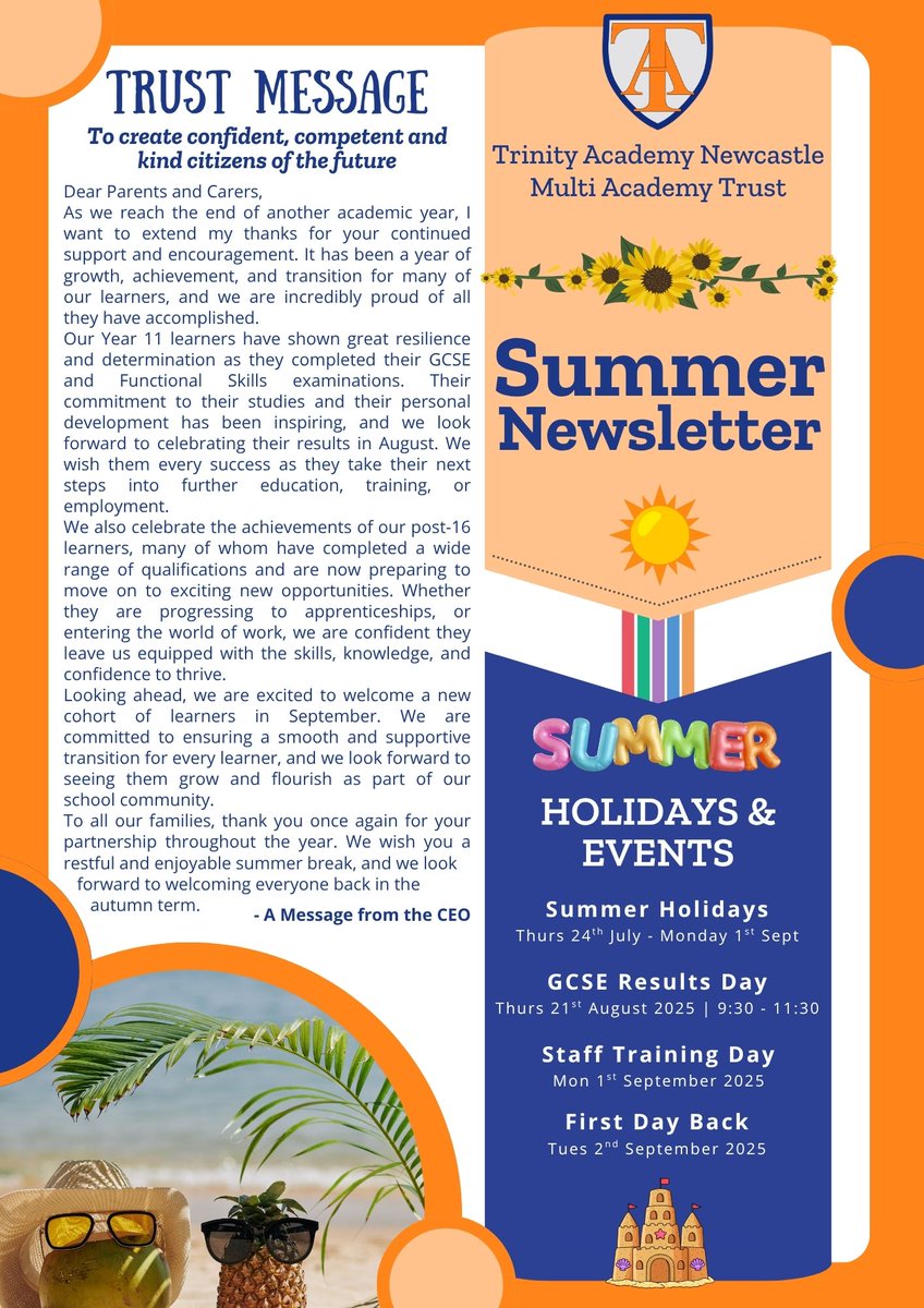 SolutionsNCL's tweet image. Be sure to take a look at the last half term via our Newsletter and see just how busy our learners and staff have been.
Have a fantastic #Summer Holidays!
solutions.tanmat.org/news-and-event…