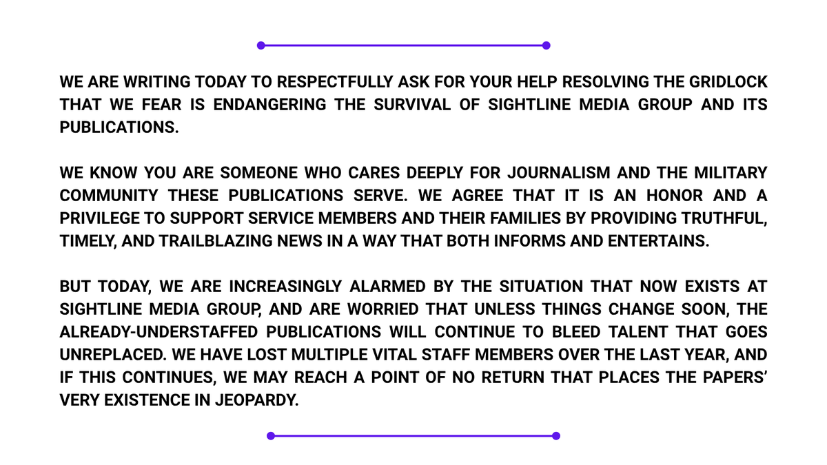 SightlineUnion's tweet image. Two weeks ago, we sent our CEO Michael Reinstein this letter asking him to come to the table to negotiate directly with us. We received no response, so are releasing it publicly. We renew our call for direct negotiations with our CEO to produce a fair and equitable contract. 1/2