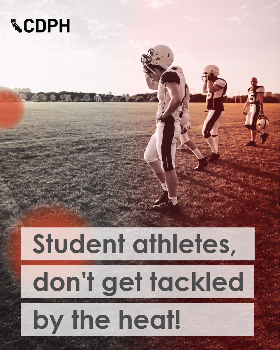 Student athletes, protect yourself and your teammates! Know the signs for heat-related illness: 
- Muscle cramping 
- Dizziness 
- Headache 
- Weakness 
- Flushed face 
- Rapid heartbeat 
- Breathing very fast (hyperventilation) 
- Vomiting 

Learn more: cdph.ca.gov/Programs/EPO/P…