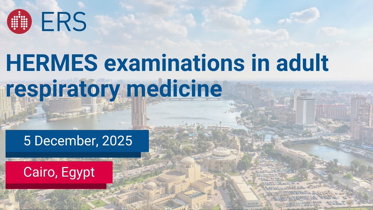 EuroRespSoc's tweet image. Registration is now open for the 2025 HERMES exam in adult respiratory medicine in Cairo, Egypt 🇪🇬
These examinations are organised in collaboration with the Egyptian Scientific Society of Bronchology.
📅The deadline to register is 5 November, 2025: bit.ly/4obc0yb