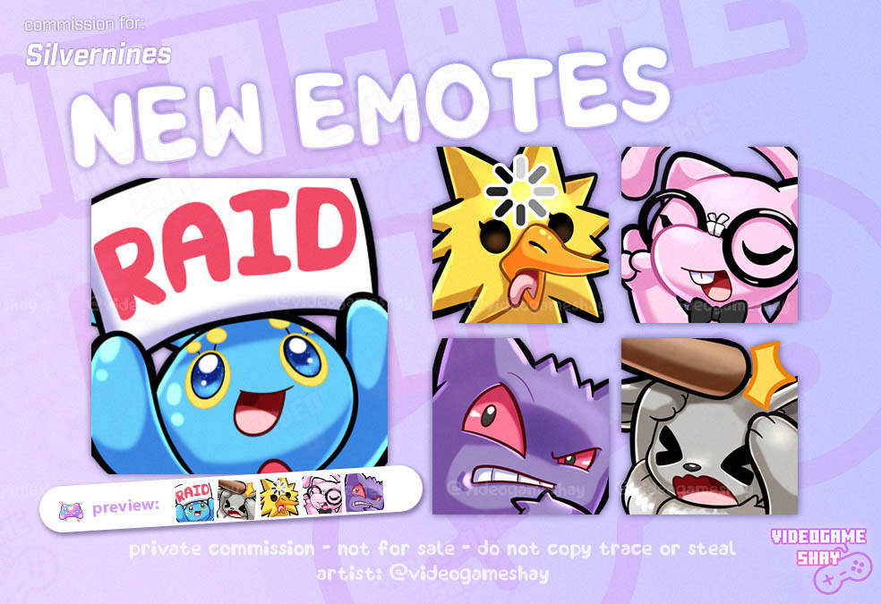 VideogameShay 🌙 (@videogameshay) on Twitter photo Some brand new pokemon emotes for the lovely <a href="/silvernines1/">Silvernines</a> hehe thank you as always for trusting me with your channel art! Some brand new pokemon emotes for the lovely <a href="/silvernines1/">Silvernines</a> hehe thank you as always for trusting me with your channel art!